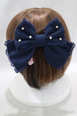 画像2: Angelic Pretty / ふわふわシフォンパールリボンバレッタ  ネイビー H-25-01-17-065-AP-AC-NS-ZH