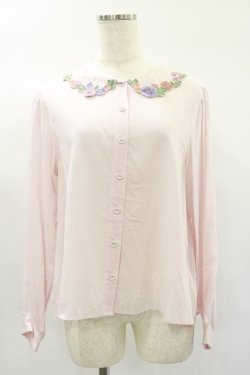 画像1: Jane Marple / Flower embroidery collar blouse  ピンク H-25-01-20-1020-JM-BL-KB-ZH