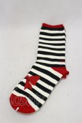 Candy Stripper / RIBBON BORDER SOX  黒×赤 H-25-01-21-022-PU-ZA-KB-ZH