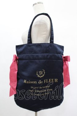 画像1: Maison de FLEUR / ダブルリボントートバッグ  ネイビー H-25-02-04-1018-LO-BG-NS-ZH