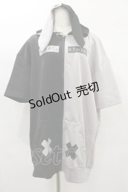 画像1: NieR Clothing / うさ耳付きTWO-TONE SHORT SLEEVE OUTER  黒×グレー H-25-02-08-041-PU-TO-KB-ZH