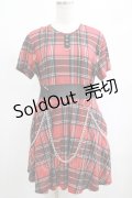 DEVIL FASHION / daily life cool girls mesh waist stretchy mid-length Scottish red plaid dress with chains 2XL 赤×黒 H-25-02-13-047-PU-OP-KB-ZY