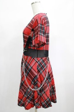 画像2: DEVIL FASHION / daily life cool girls mesh waist stretchy mid-length Scottish red plaid dress with chains 2XL 赤×黒 H-25-02-13-047-PU-OP-KB-ZY