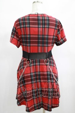 画像3: DEVIL FASHION / daily life cool girls mesh waist stretchy mid-length Scottish red plaid dress with chains 2XL 赤×黒 H-25-02-13-047-PU-OP-KB-ZY