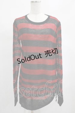 画像1: PUNK RAVE / Insanity striped sweater Free レッド H-25-02-13-062-PU-TO-KB-ZH