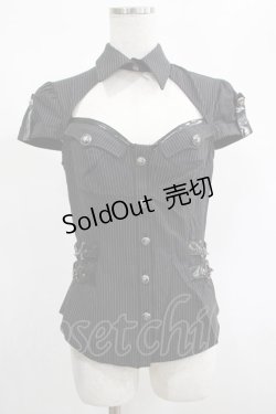 画像1: PUNK RAVE / Mistressa shirt XS ブラックストライプ H-25-02-13-068-PU-TO-KB-ZH