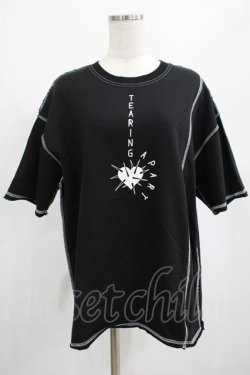 画像1: HELL CAT PUNKS / カラーステッチTシャツ  黒×白 H-25-02-15-041-PU-TO-KB-ZT159