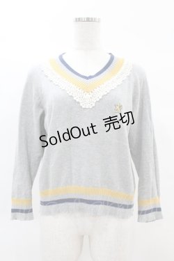 画像1: Jane Marple Dans Le Salon / Lace vneck Knit M グレー H-25-02-15-1048-JM-TO-KB-ZH