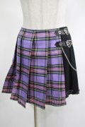 DARK IN LOVE / Punk purple checked splicing black pleated skirt XL パープル×ブラック H-25-02-19-2025-PU-SK-KB-ZH