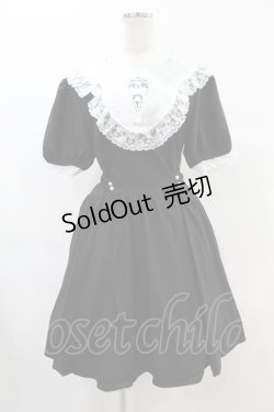 画像1: DARK IN LOVE / Alice in Wonderland contrast collar dress L ブラック H-25-02-21-1007-PU-OP-KB-ZH