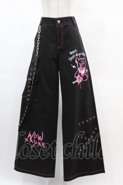 画像1: DARK IN LOVE / Rabel fashion danger bear metal studded baggy trousers M ブラック H-25-02-21-1033-PU-PA-KB-ZH