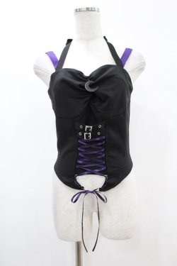 画像1: DARK IN LOVE / Punk rock moon violet lace up arrow halter corset S ブラック H-25-02-21-1035-PU-TO-KB-ZH