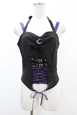 画像1: DARK IN LOVE / Punk rock moon violet lace up arrow halter corset M ブラック H-25-02-21-1036-PU-TO-KB-ZH