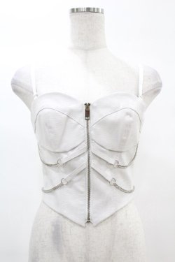 画像1: DARK IN LOVE / Punk white rib-chain zipper corset XS ホワイト H-25-02-21-1037-PU-TO-KB-ZH