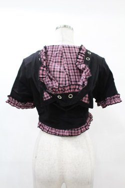 画像2: DARK IN LOVE / Gothic lolita pink plaid cat ear hoody cape S ブラック×ピンク H-25-02-21-1042-PU-TO-KB-ZH