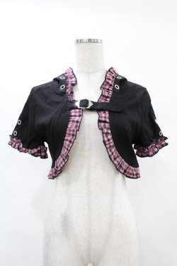 画像1: DARK IN LOVE / Gothic lolita pink plaid cat ear hoody cape S ブラック×ピンク H-25-02-21-1043-PU-TO-KB-ZH