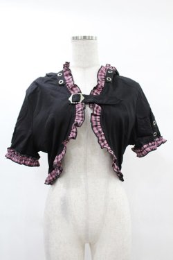 画像1: DARK IN LOVE / Gothic lolita pink plaid cat ear hoody cape XL ブラック×ピンク H-25-02-21-1046-PU-TO-KB-ZH