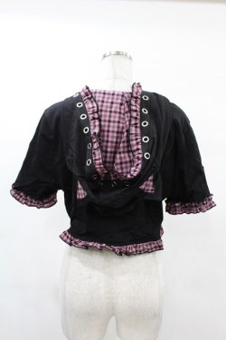 画像2: DARK IN LOVE / Gothic lolita pink plaid cat ear hoody cape XL ブラック×ピンク H-25-02-21-1046-PU-TO-KB-ZH