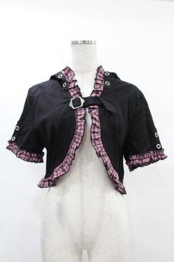 画像1: DARK IN LOVE / Gothic lolita pink plaid cat ear hoody cape XL ブラック×ピンク H-25-02-21-1047-PU-TO-KB-ZH