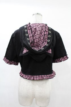 画像2: DARK IN LOVE / Gothic lolita pink plaid cat ear hoody cape XL ブラック×ピンク H-25-02-21-1047-PU-TO-KB-ZH