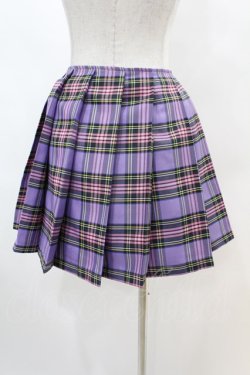 画像2: DARK IN LOVE / Punk purple checked splicing black pleated skirt L パープル×ブラック H-25-02-22-1005-PU-SK-KB-ZH