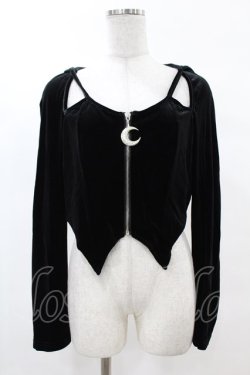 画像1: DARK IN LOVE / Night cat zipper hoody top XL ブラック H-25-02-22-1051-PU-TO-KB-ZH