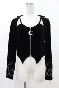 画像1: DARK IN LOVE / Night cat zipper hoody top XL ブラック H-25-02-22-1052-PU-TO-KB-ZH