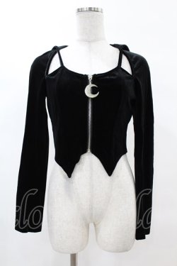 画像1: DARK IN LOVE / Night cat zipper hoody top M ブラック H-25-02-22-1053-PU-TO-KB-ZH