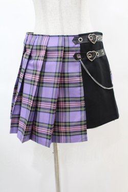 画像1: DARK IN LOVE / Punk purple checked splicing black pleated skirt M パープル×ブラック H-25-02-22-1006-PU-SK-KB-ZH