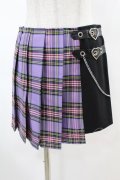 DARK IN LOVE / Punk purple checked splicing black pleated skirt S パープル×ブラック H-25-02-22-1009-PU-SK-KB-ZS