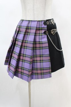 画像1: DARK IN LOVE / Punk purple checked splicing black pleated skirt L パープル×ブラック H-25-02-22-1003-PU-SK-KB-ZH