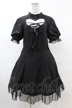 画像1: DARK IN LOVE / Gothic lolita hearted lace up midi dress L ブラック H-25-02-22-1033-PU-OP-KB-ZH