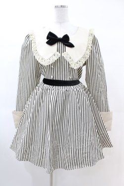 画像1: DARK IN LOVE / Classic Vintage Big Lapels Classy Striped Dress L アイボリー×ブラック H-25-02-22-1034-PU-OP-KB-ZH