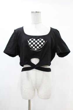 画像1: DARK IN LOVE / Punk locomotive check heart crop top XXL ブラック H-25-02-22-1038-PU-TO-KB-ZH