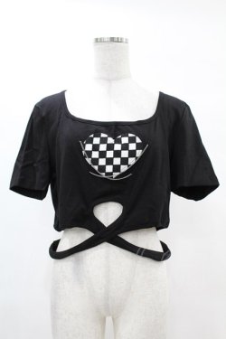 画像1: DARK IN LOVE / Punk locomotive check heart crop top XXL ブラック H-25-02-22-1039-PU-TO-KB-ZH