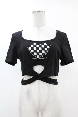 画像1: DARK IN LOVE / Punk locomotive check heart crop top XL ブラック H-25-02-22-1040-PU-TO-KB-ZH