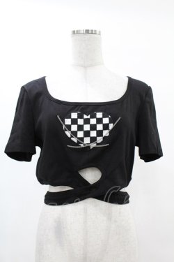 画像1: DARK IN LOVE / Punk locomotive check heart crop top XL ブラック H-25-02-22-1041-PU-TO-KB-ZH