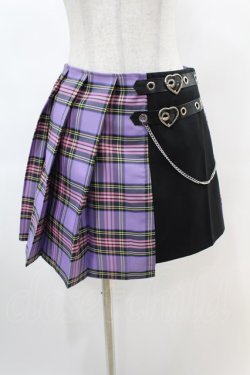 画像1: DARK IN LOVE / Punk purple checked splicing black pleated skirt L パープル×ブラック H-25-02-22-1005-PU-SK-KB-ZH