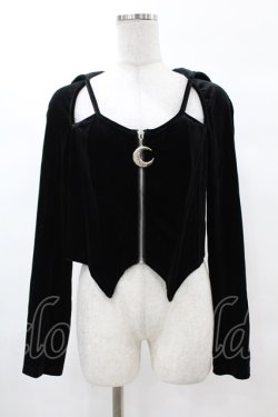 画像1: DARK IN LOVE / Night cat zipper hoody top XL ブラック H-25-02-22-1050-PU-TO-KB-ZH