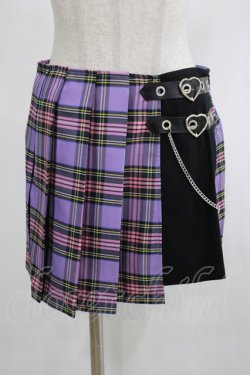 画像1: DARK IN LOVE / Punk purple checked splicing black pleated skirt S パープル×ブラック H-25-02-23-058-PU-SK-KB-ZH