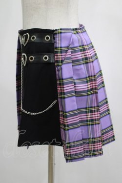 画像2: DARK IN LOVE / Punk purple checked splicing black pleated skirt S パープル×ブラック H-25-02-23-058-PU-SK-KB-ZH