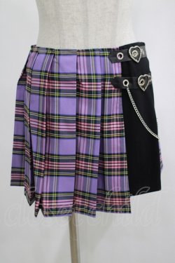 画像1: DARK IN LOVE / Punk purple checked splicing black pleated skirt S パープル×ブラック H-25-02-23-059-PU-SK-KB-ZH