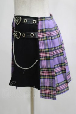 画像2: DARK IN LOVE / Punk purple checked splicing black pleated skirt S パープル×ブラック H-25-02-23-059-PU-SK-KB-ZH