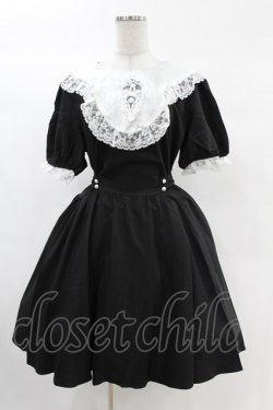 画像1: DARK IN LOVE / Alice in Wonderland contrast collar dress L ブラック H-25-02-24-1024-PU-OP-KB-ZH