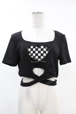 画像1: DARK IN LOVE / Punk locomotive check heart crop top XL ブラック H-25-02-24-1031-PU-TO-KB-ZH