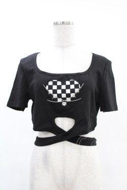 画像1: DARK IN LOVE / Punk locomotive check heart crop top XL ブラック H-25-02-24-1032-PU-TO-KB-ZH