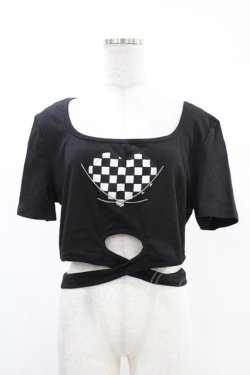 画像1: DARK IN LOVE / Punk locomotive check heart crop top XXL ブラック H-25-02-24-1034-PU-TO-KB-ZH