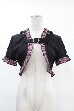 画像1: DARK IN LOVE / Gothic lolita pink plaid cat ear hoody cape S ブラック×ピンク H-25-02-24-1040-PU-TO-KB-ZH