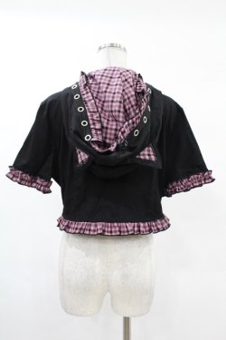 画像2: DARK IN LOVE / Gothic lolita pink plaid cat ear hoody cape XL ブラック×ピンク H-25-02-24-1043-PU-TO-KB-ZH