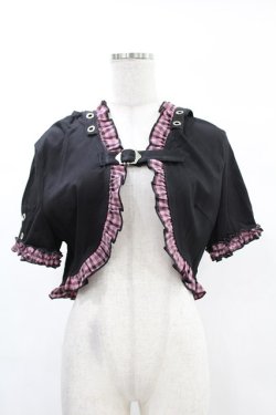 画像1: DARK IN LOVE / Gothic lolita pink plaid cat ear hoody cape XL ブラック×ピンク H-25-02-24-1044-PU-TO-KB-ZH